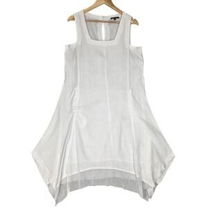 FOR CYNTHIA PETITE LINEN BLEND HANDKERCHIEF HEM MIDI DRESS – WHITE – SIZE PL
